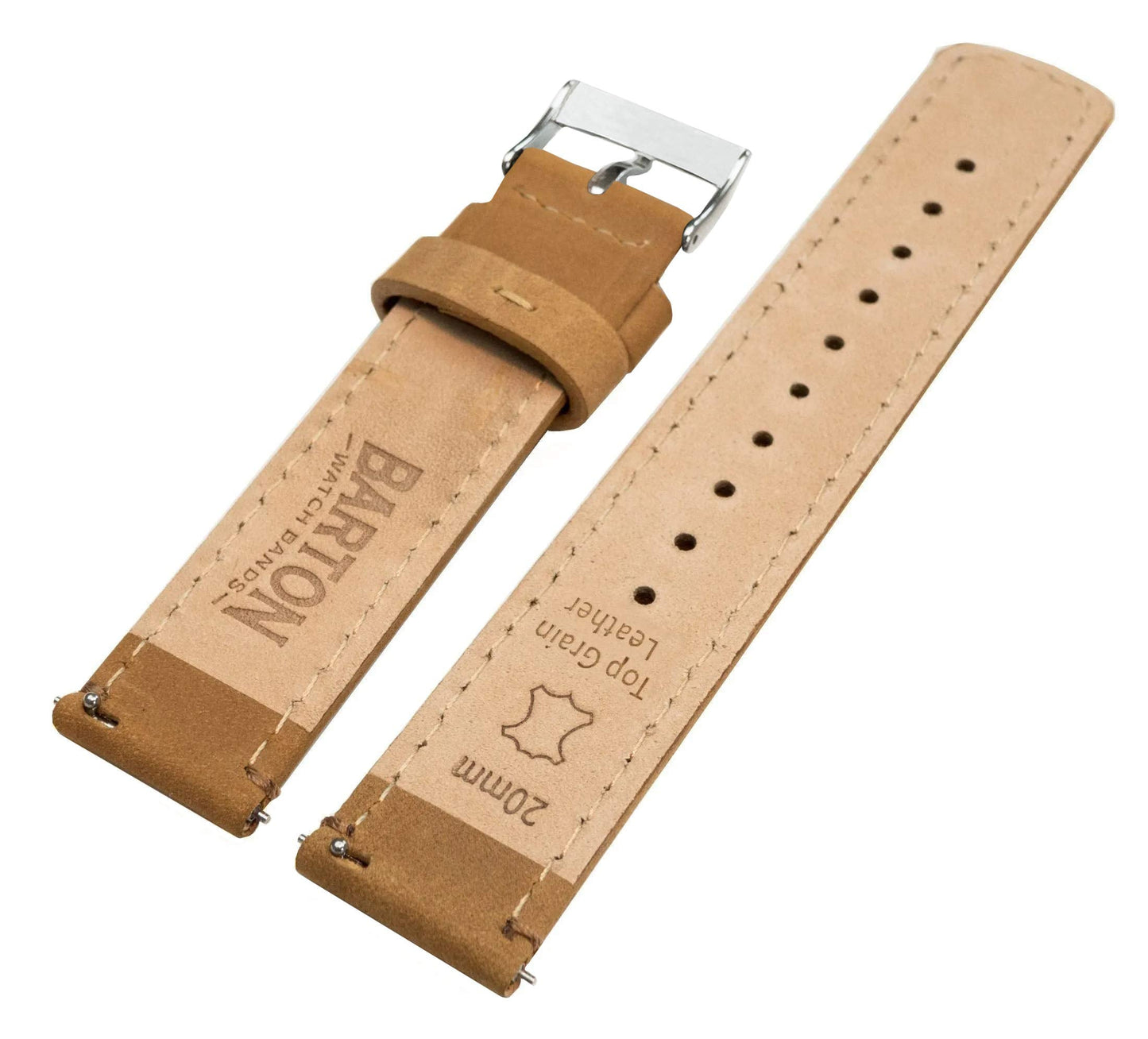 BARTON WATCH BANDS Quick Release Top Grain Leather Watch Band Strap, Gingerbread Leather/Gingerbread Stitching, 22mm