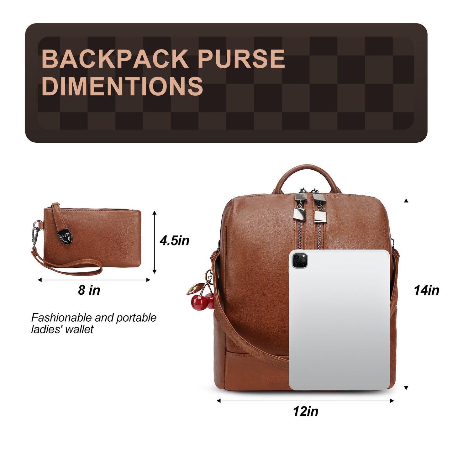 idoltimes Backpack Purse for Women, Back Pack Leather Handbags,Fashion Purses Everyday Shoulder Bag with Wallet
