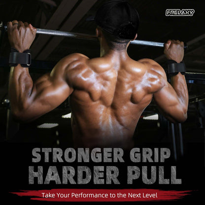 Frelaxy Lifting Wrist Straps, Rubber Weight Lifting Grips with Non-Slip Palm & Wrist Wraps Support for Deadlifts, Pull Ups, Rows, Heavy Powerlifting, Lat Pulldowns (Black)