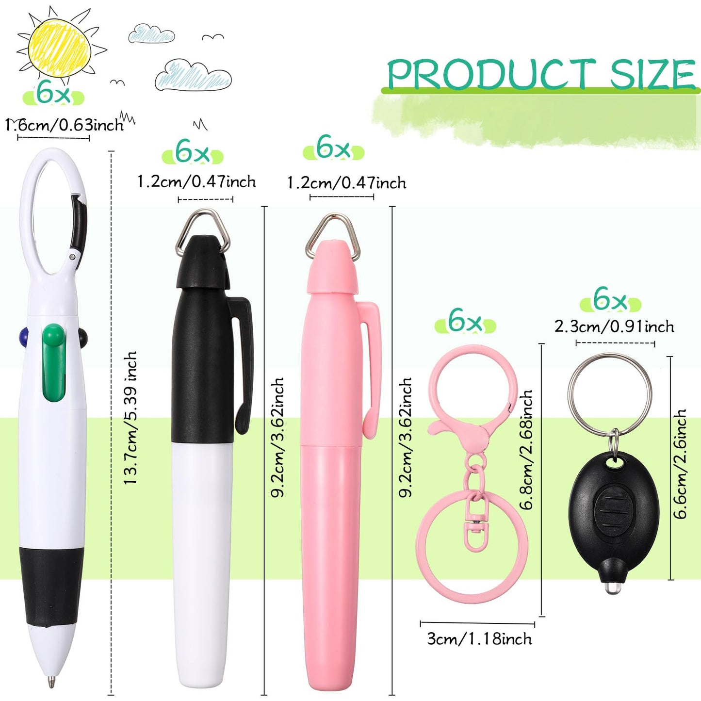 Chinco 30 Pcs Retractable Shuttle Pen Clip with Mini Highlighter Nurse Badge Pen Neon Marker LED Keychain Ring Clip for Nurse Gift(Simple,Black)