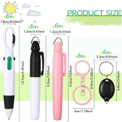 Chinco 30 Pcs Retractable Shuttle Pen Clip with Mini Highlighter Nurse Badge Pen Neon Marker LED Keychain Ring Clip for Nurse Gift(Simple,Black)