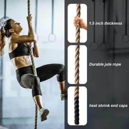 Keepark 10ft Gym Climbing Rope - Natural Hemp Rope Climbing Rope1.5 Inch in Diameter No Mounting Bracket Included