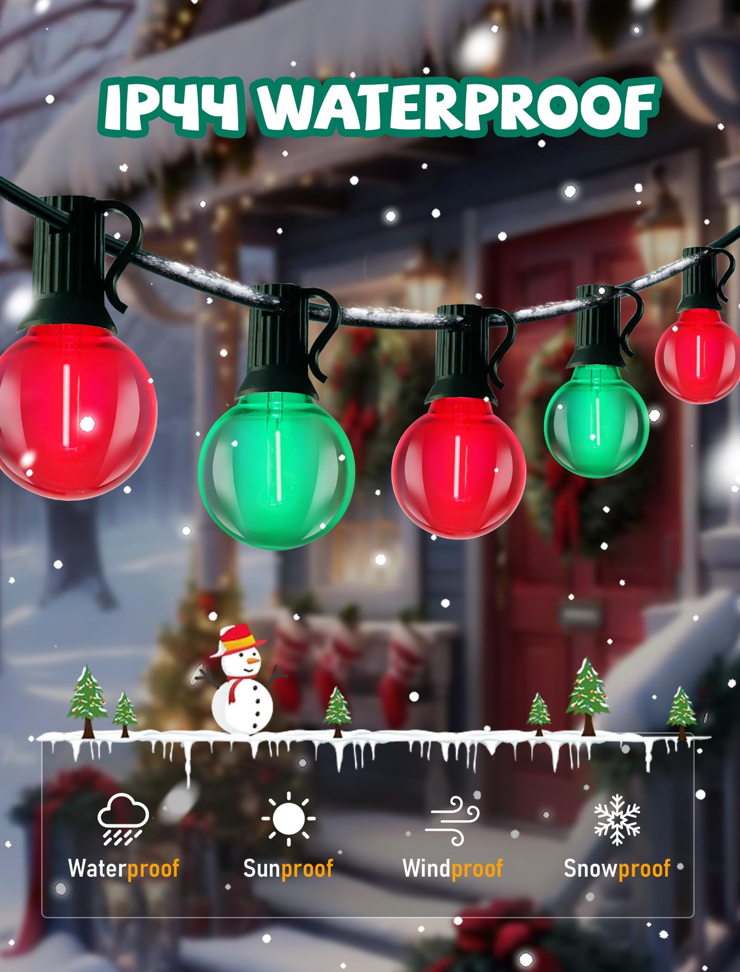 Romasaty G40 LED Christmas String Lights, 50FT Christmas G40 String Lights with 27 Shatterproof LED Clear Red Green Bulbs, Xmas Outdoor Decoration Lights for Patio Backyard Roofline Garden Yard