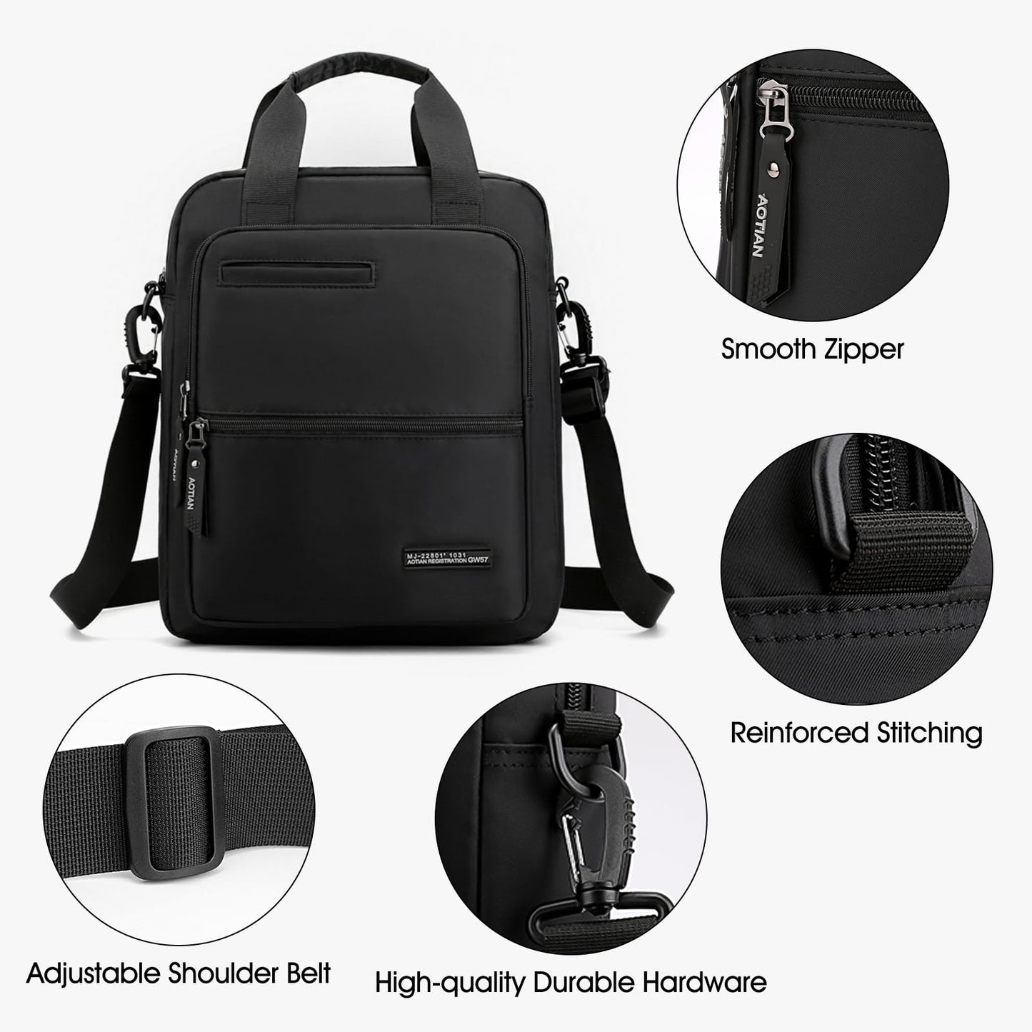 Coolymee Nylon Messenger Bag for Men,14-inch Laptop Bag Large Casual Crossbody Shoulder Bag Waterproof Handbag Lighweight Sling Pack with Adjustable Straps for Work Business Travel