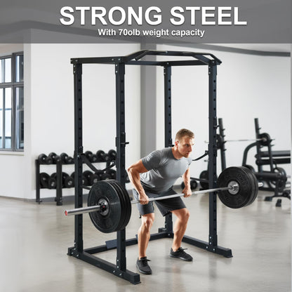 Fitvids 1,000 Pound Capacity 2.5” x 2.5” Power Cage Squat Rack, Includes J-Hooks and Multigrip, Other Optional Accessories-Black