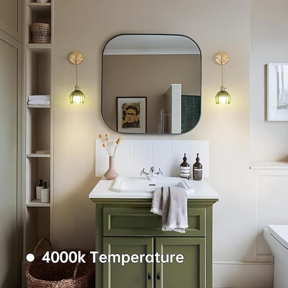 Battery Operated Wall Sconce with Green Tulip Shade Pattern Glass Adjustable Chain Retro Gold Wall Mounted Light, Modern Wall Lamp Fixtures Decor for Bedside Bedroom Indoor Doorway