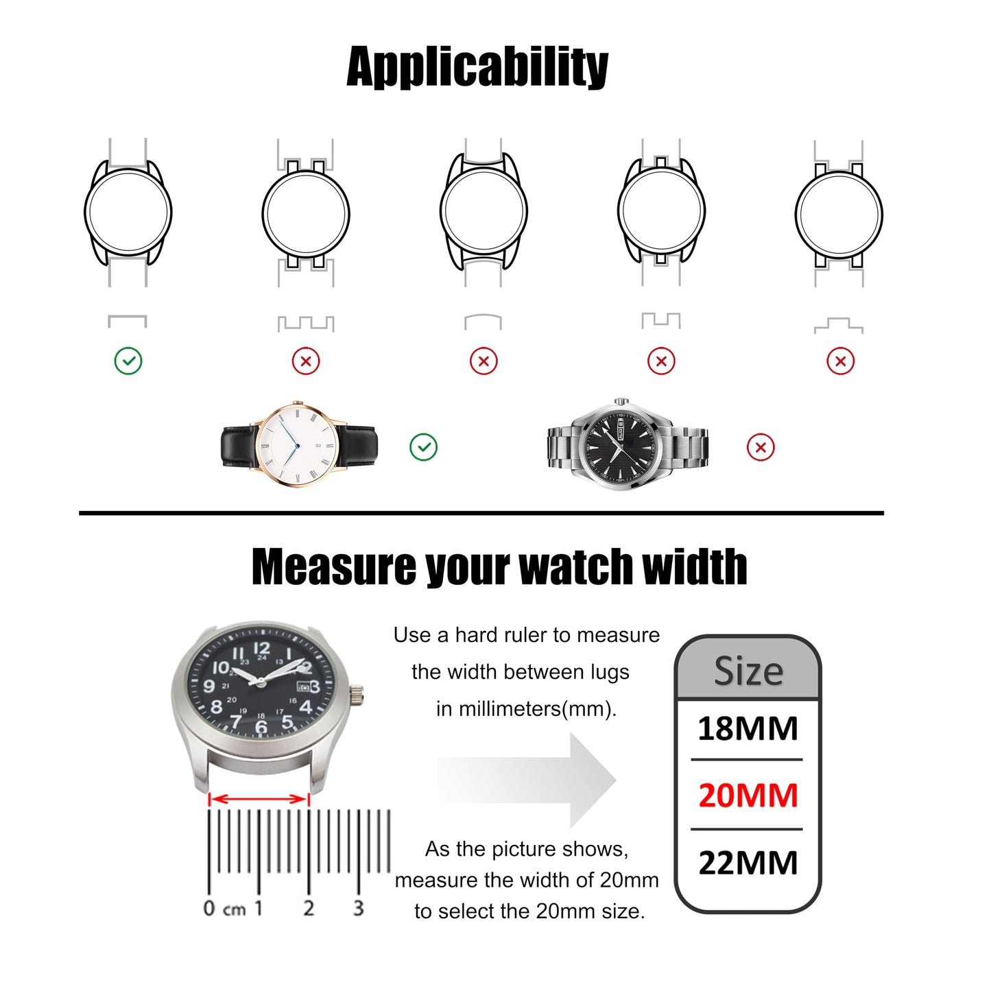 AMHUGE Lizard Grain Watch Strap Black and Brown Calf Genuine Leather 12mm 14mm 16mm 18mm 19mm 20mm 21mm Watchband Thin Soft Watch Band For Woman or Man (Brown(Gold Buckle), 18mm)