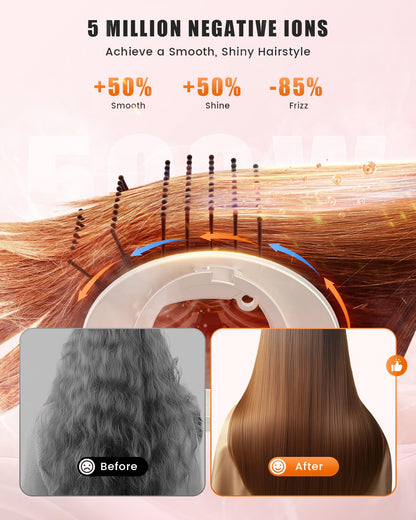 Tqcir 8-in-1 Professional Hot Air Styler&Hair Dryer Brush, Powerful Multi-Styler with Auto-Wrap Curler with Storage Case, Fast Drying Curling Straightening Volumizing Without Heat Damage(Gold)