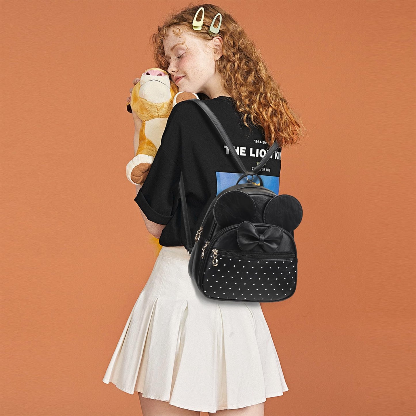 KL928 Girls Mini Backpack Bowknot Polka Dot Cute Daypacks Convertible Shoulder Bag Purse for Women (Black)