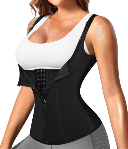 Nebility Women Waist Trainer Corset Zipper Vest Body Shaper Cincher Tank Top with Adjustable Straps (XL, Black)