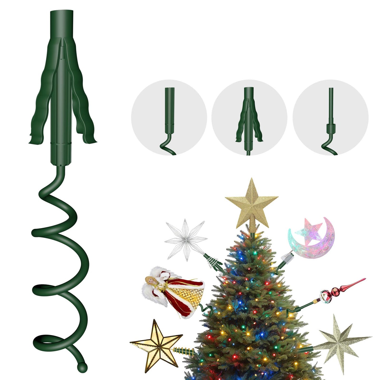 Christmas Tree Topper Holder -Universal Twist On Tree Topper Stabilizer Xmas Tree Topper Support Adjustable Secure Attachment for Star Angel Snowflake Ornaments Fit Most Christmas Trees & Topper Bases