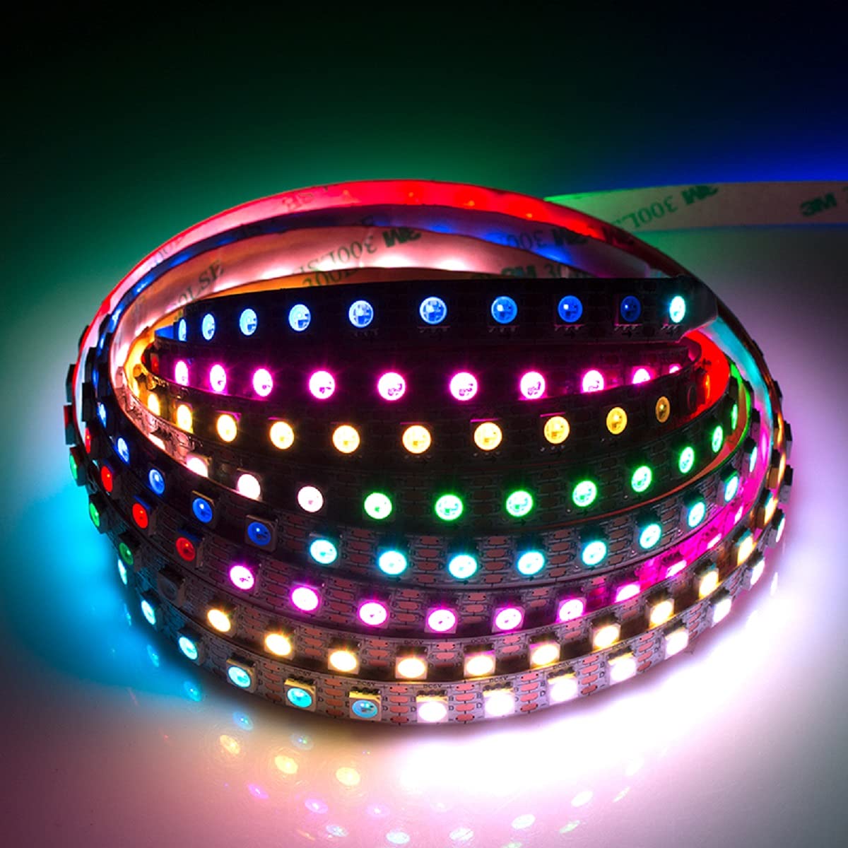 WS2812B LED Strip Individual Addressable Light WS2811 IC WS2812 60Pixels/m SMD 5050 RGB Pixel Strip DC5V (16.4FT 300LEDS Non-Waterproof, White PCB)