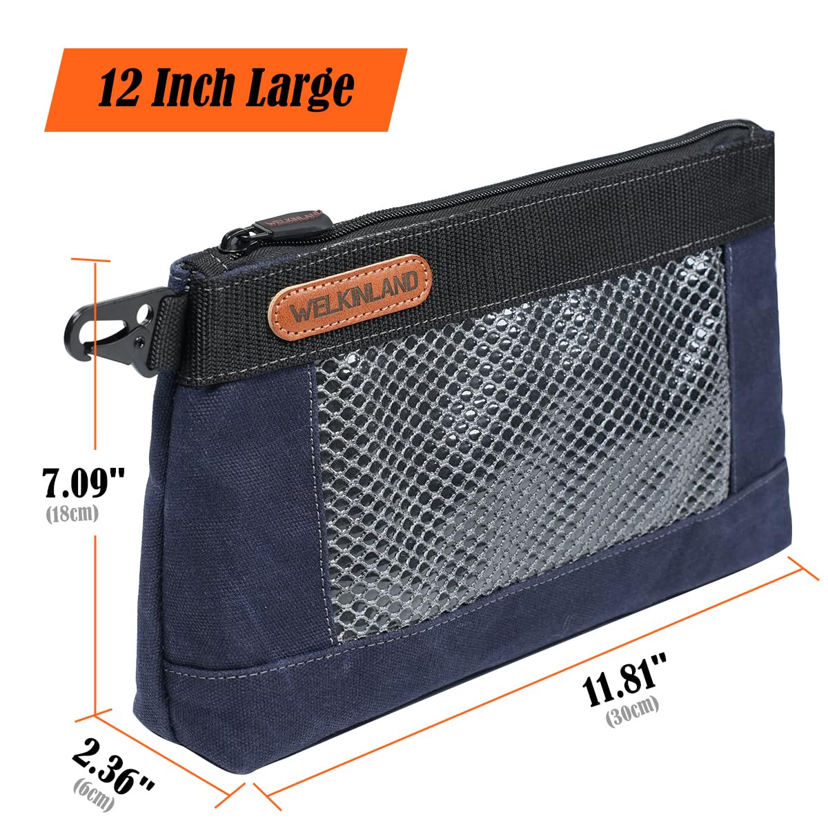 WELKINLAND 4 Piece-Pack Clear Tool Pouch, 12-Inch Tool Pouches, Heavy-Duty Waxed Canvas Zippered Tool Pouch, See-Thru Tool Pouches With Zipper, 4-Color Small Tool Bag
