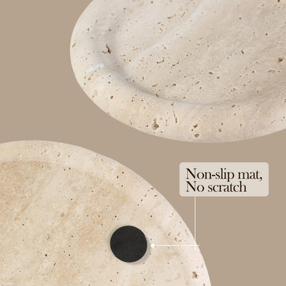 Koville Italian Round Travertine Tray, 8" Vanity Decorative Marble Tray for Countertop, Catchall for Perfume, Candles, Jewelry Dish