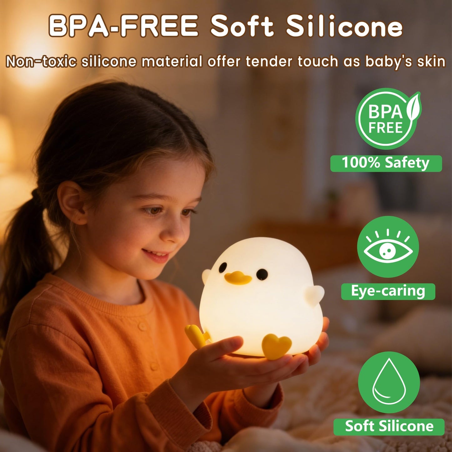 FAMIDUO Duck Night Light, Cute DoDo Duck Lamp, Squishy Silicone Dimmable Bedside Light for Baby Nursery with Timer, Rechargeable Touch Nightlight for Boys Girls Room Decor, Birthday Gift for Kids