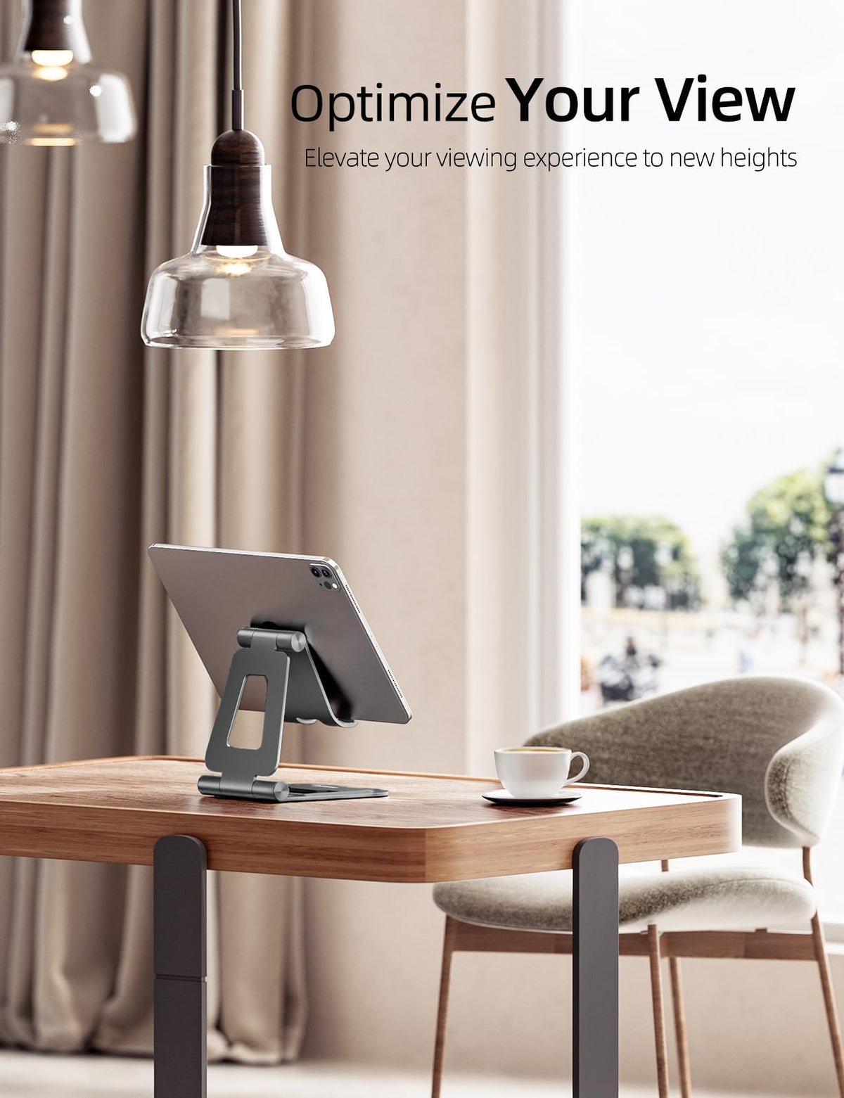 Nulaxy Aluminum Dual Foldable iPad Stand, Fully Adjustable Desktop Tablet Holder, Tablet Accessories for Office Kindle Compatible with Mobile Devices iPad Pro/Air/Mini, iPhone Pro/Max/Plus, Gray