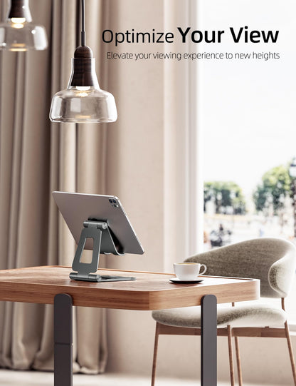 Nulaxy Aluminum Dual Foldable iPad Stand, Fully Adjustable Desktop Tablet Holder, Tablet Accessories for Office Kindle Compatible with Mobile Devices iPad Pro/Air/Mini, iPhone Pro/Max/Plus, Gray