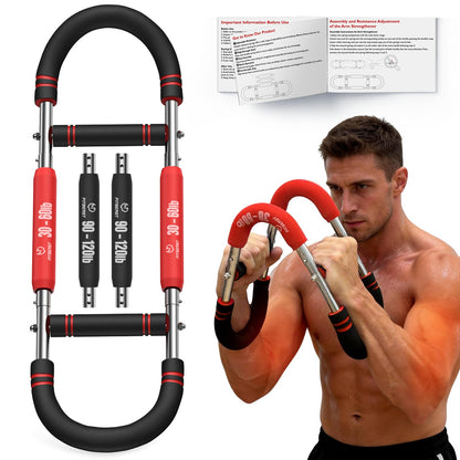 FitBeast Twister Arm Trainer, 4 Progressive Resistance Levels (30-120 lbs), 4-Spring Adjustable Arm & Chest Workout Equipment, Upper Body Strength Training Equipment for Home Gym (Red)