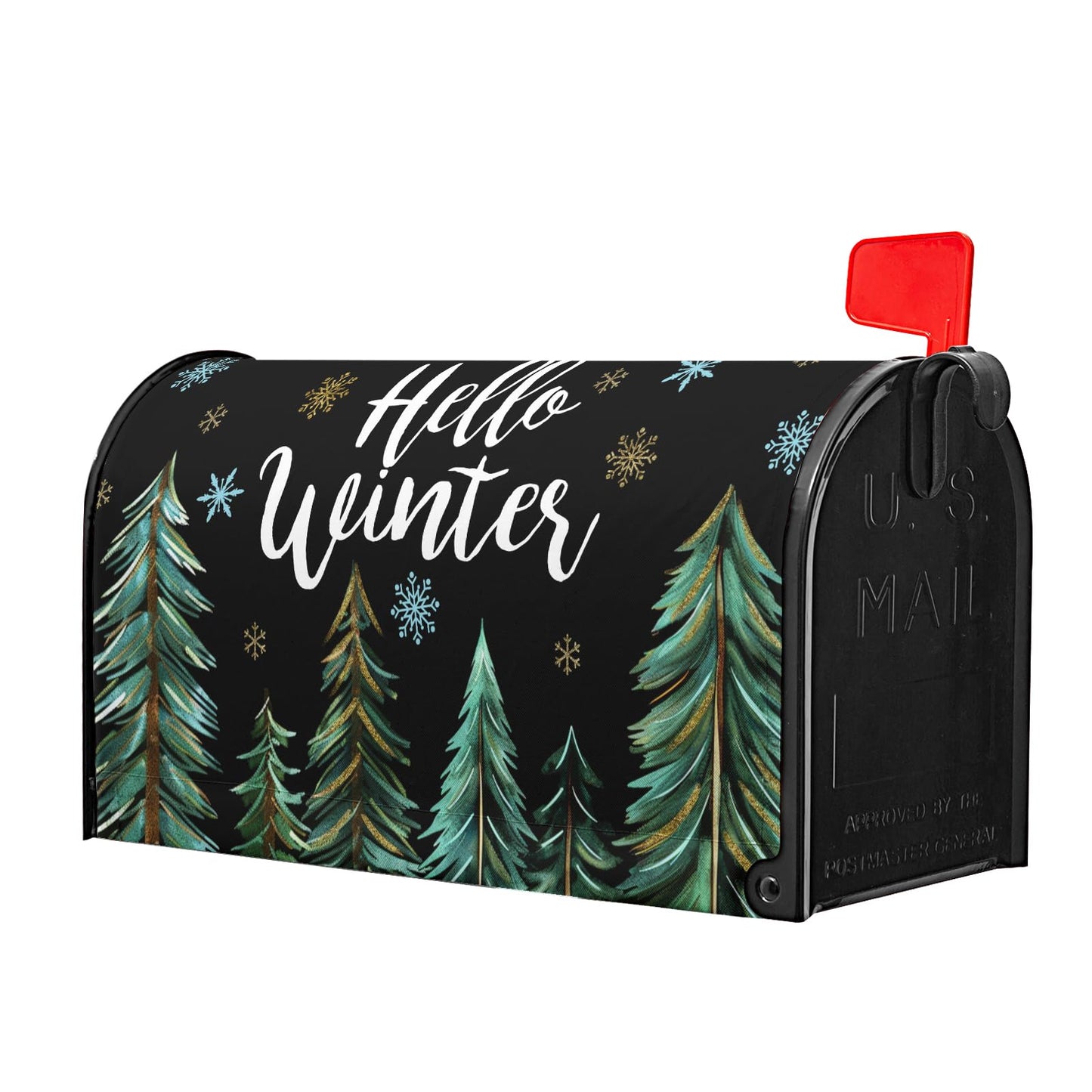 Hollw Winter Snowflakes Mailbox Cover Balck and Green Forest Mailbox Covers Magnetic Standard Size 21" X 18" Christmas Xmas Wrap Post Letter Box Decor for Home Outdoor Yard Garden