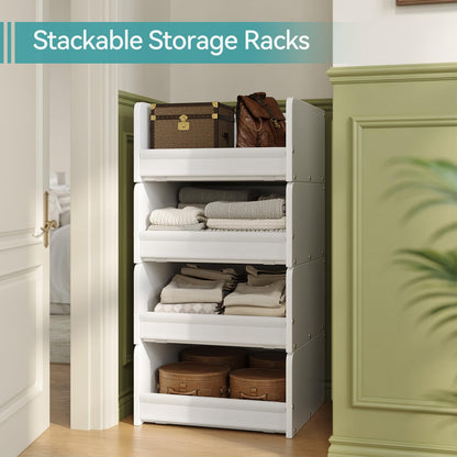 FOUCSSOMEI Closet Organizers and Storage, Stackable Closet Organizer, Wooden Frame with Polyester Fabric Shelves, Large Capacity Closet Shelf Organizer for Folded Clothes, White,Patent Design