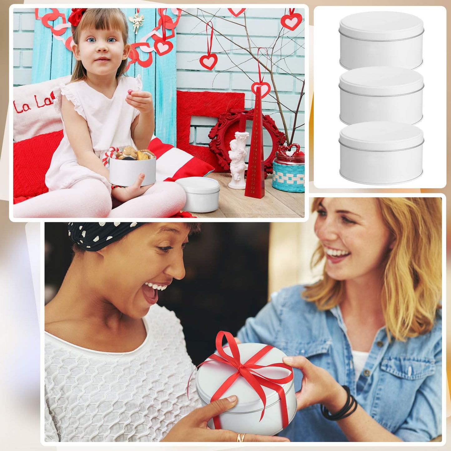 Hicarer 10 Pack Pure White Cookie Tins with Lids Round Mini Cake Gift Metal Empty Tin Cookies Container Tin Cans with Lids for Cakes Tinplate Box for Storing Snack Chocolate Baking