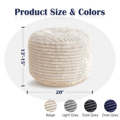 INSPIRE CRAFTER Round Pouf Ottoman,Corduroy Poufs with Memory Foam Filling for Foot Rest,Soft Footstool for Living Room,Office,20"x 15",Beige