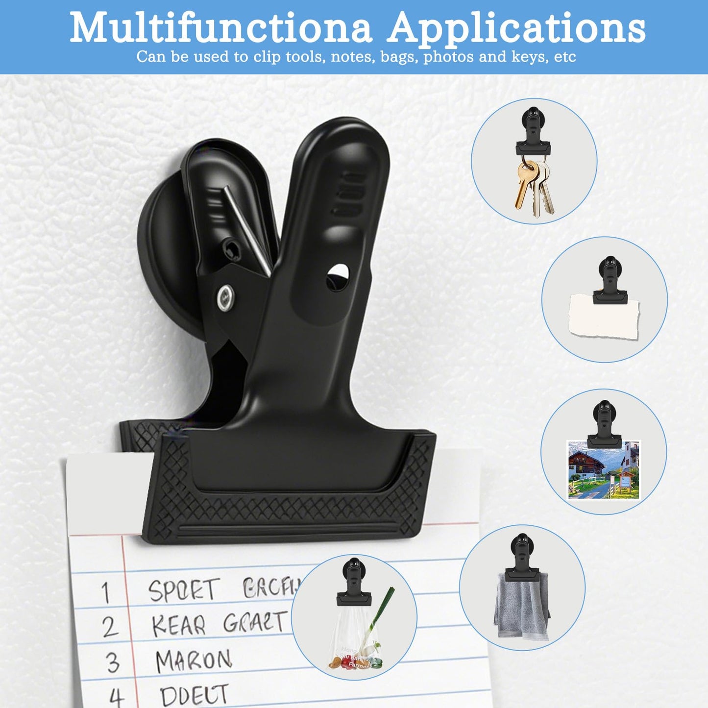 Rukinovi Heavy Duty Magnetic Clips 3 Pack,Alloy Stee 1.5 Inch Opening with Anti-Scratch Pads,No Drill Needed for Whiteboard, Fridge, Garage, Workshop & Cruise Cabin Organizer
