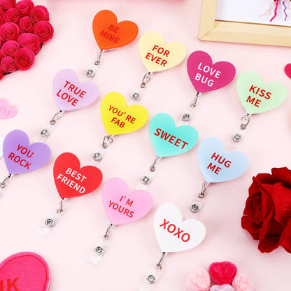 Jansun 12PCS Valentine's Day Acrylic Badge Reel with Heart Design, Retractable ID Card Holder Badge Reel Set for Nurses, Office Staff, and Festive Gifting