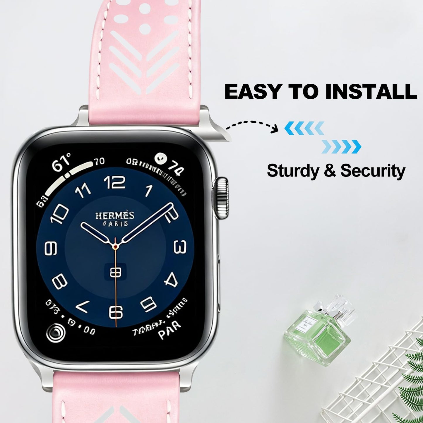 Hollow-out Genuine Leather Watch Band for Apple Watch, Dressy Strap for Women Lady Small Wrist, Compatible with Apple Watch Series 11 10 9 8 7 6 SE 3 2 1 Ultra 38mm 40mm 41mm 42mm 44mm 45mm 46mm 49mm
