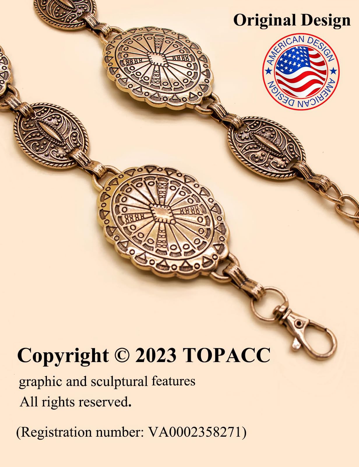 TOPACC Gold Western Belts for Woman Metal Concho Chain Belt Adjustable Cowgirl Belt for Dresses Jeans Boho Country Concert Outfit