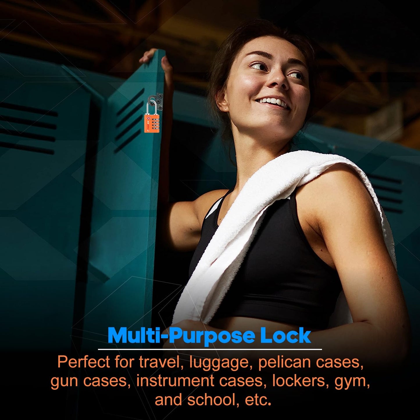 Forge Dual-Opening: Key or Combination Access Lock, TSA Approved Locks for Luggage, Pelican case, Travel, Gym, School, Stainless Steel Shackle.(Orange, 2 Pk)