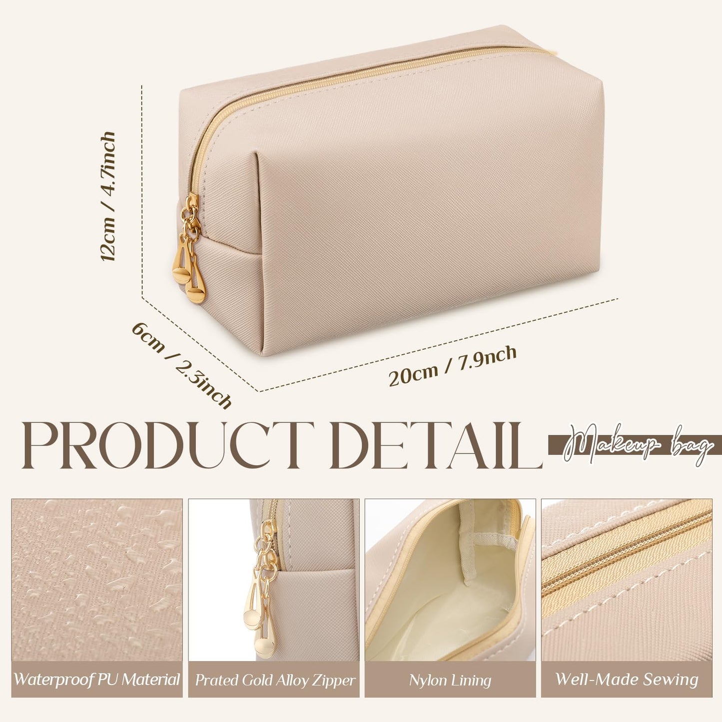 Kigeli Aesthetic Makeup Bags PU Leather Cosmetic Pouches Waterproof Plain Toiletry Bags Makeup Pouches Bulk for Women Party Gift Travel Storage Organizer(Nude Color,7.1 x 2.8 x 4.3 in)