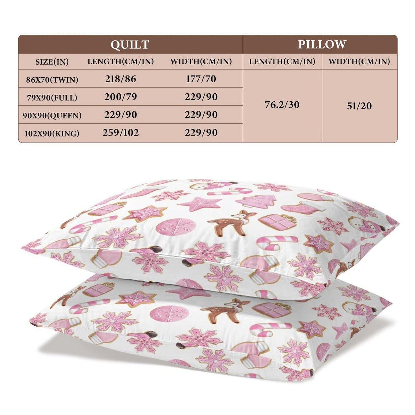 Delerain Comforter Cover Set Queen Size, Pink Christmas Gingerbread Cookies 3-Piece Bedding Set for Women Men Modern Soft Microfiber Bedroom Set Room Decor, 1 Duvet Cover + 2 Pillowcases