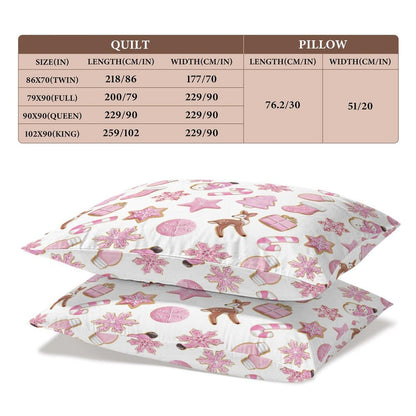 Delerain Comforter Cover Set Queen Size, Pink Christmas Gingerbread Cookies 3-Piece Bedding Set for Women Men Modern Soft Microfiber Bedroom Set Room Decor, 1 Duvet Cover + 2 Pillowcases