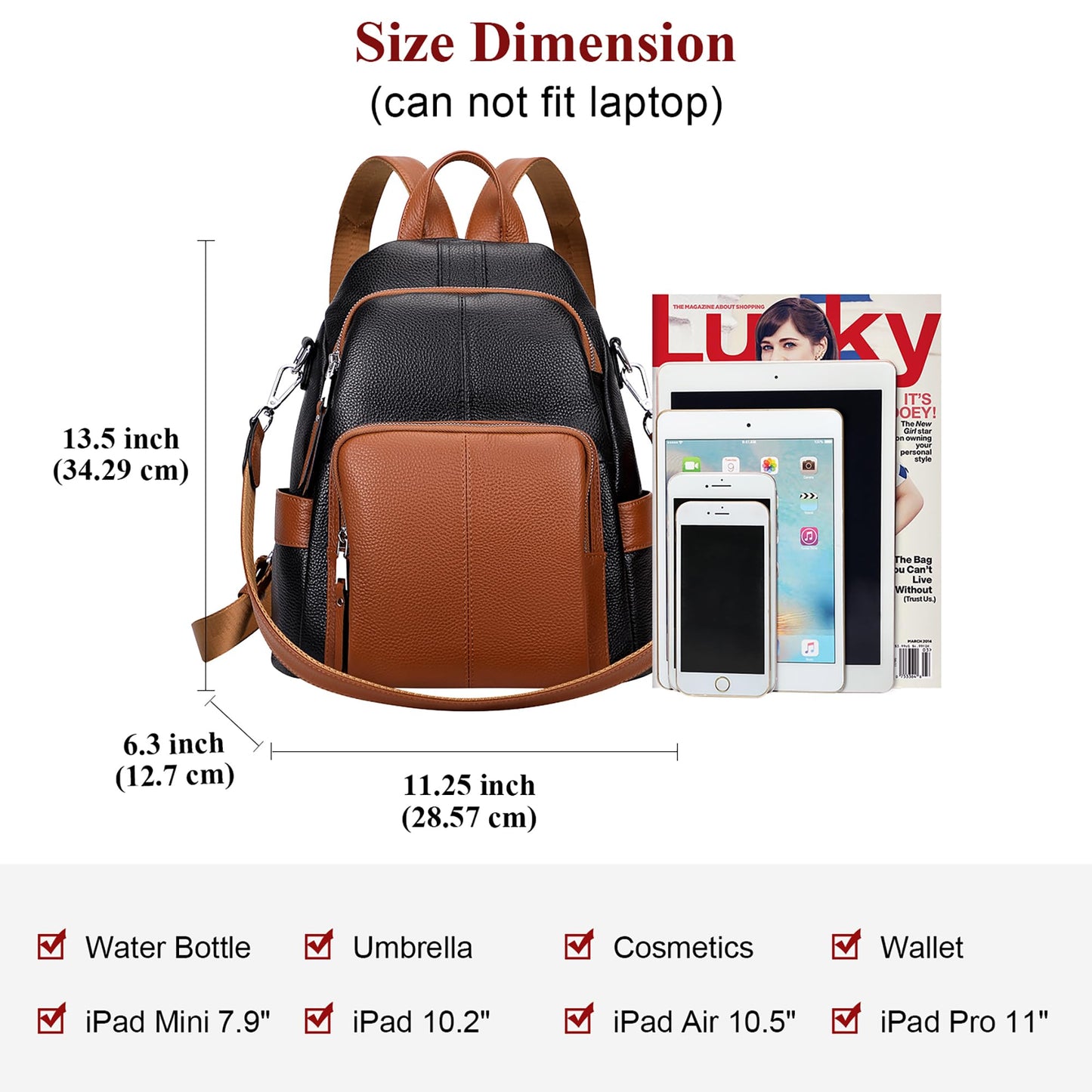 ALTOSY Soft Leather Backpack Purse For Women -theft Backpacks Versatile Shoulder Bag(S81 Black/Brown)