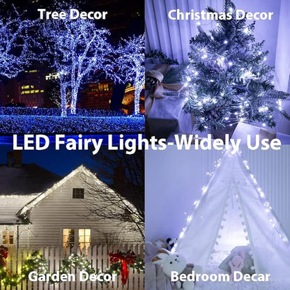 100FT Cool White Fairy Lights, 300 LEDs, Plug - in, 8 Modes with Timer, Remote, Dimmable & Waterproof, Ideal for Bedroom, Garden, Christmas, Wedding, Birthday (Indoor/Outdoor)