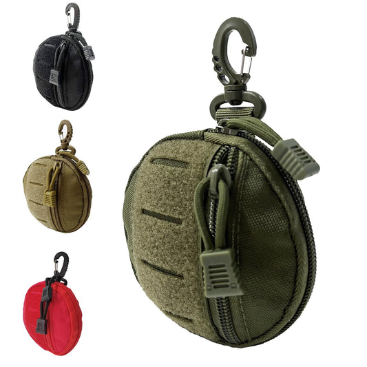 1000D Laser Cut Molle Pouch EDC Pouch Tactical Round Zipper Bag Case Coin Pouches Coin Purse Keychain Little Change Wallet Wireless Headset Pack Gadget Bag (Army Green)