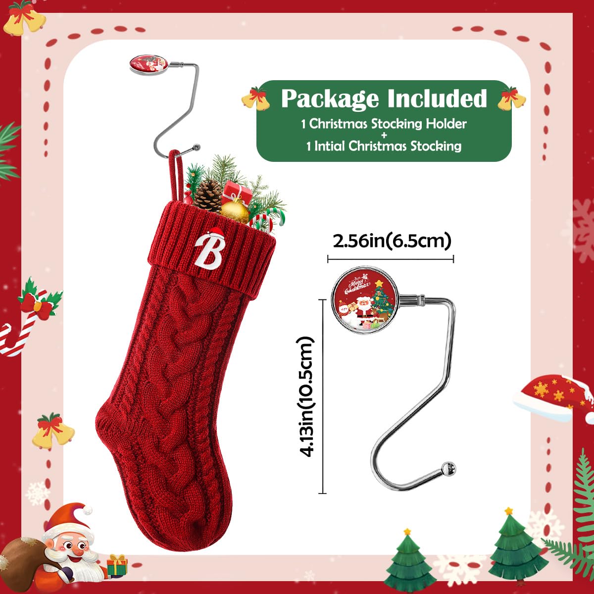 Ulico 18’’ Large Christmas Stockings with Initials, Embroidered Monogram Knit Letter Stocking,Xmas Stocking for Kids, Holiday and Family Stocking for Fireplace or Party Decoration,Green White L