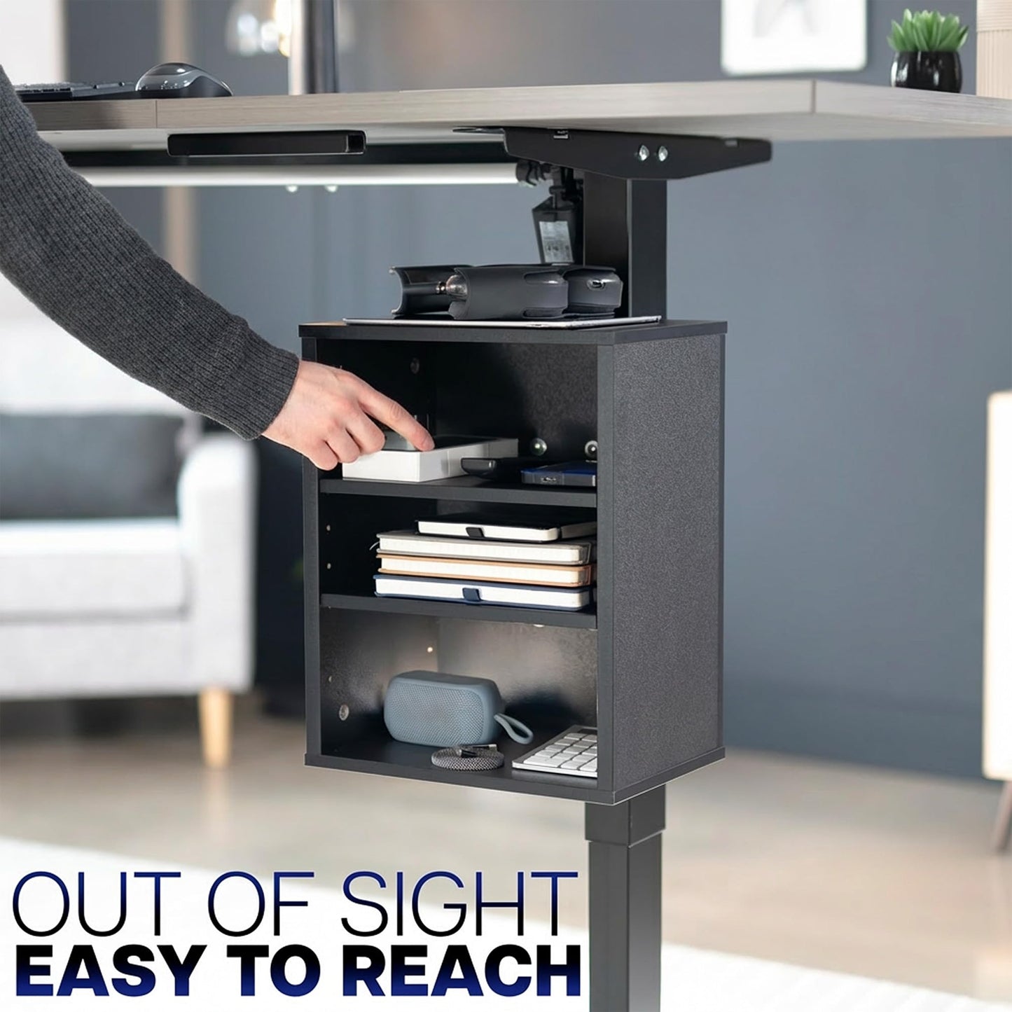 VIVO Clamp-on Under Desk Shelving Unit, Office Accessory Holder for Supplies, Gaming Devices, and More, Multi-Level Storage Shelves, Workstation Organizer, Black, DESK-SHELF3CL