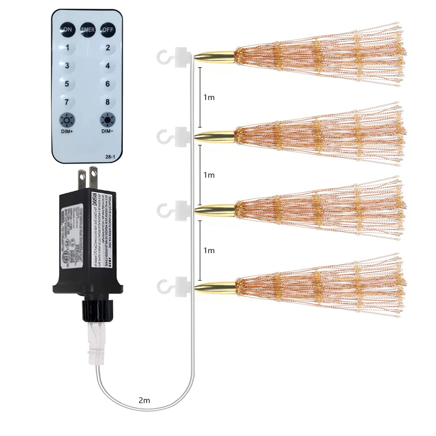 SHUKAN 4 Pcs 800 LED Plug-in Starburst Sphere Lights, Firework Light 8 Modes Dimmable Remote Control Waterproof Hanging Fairy Light, Copper Wire Lights for Patio Party Tent Christmas (Warm White)