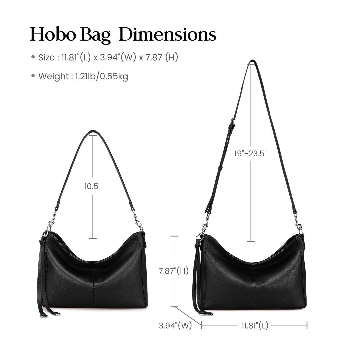 befen Genuine Leather Hobo Bag for Women, Lightweight Crossbody Shoulder Purse with Anti-Theft Clip, Soft Leather Shoulder Handbags with 3 Zippers Pockets for Travel with Adjustable Strap, Black