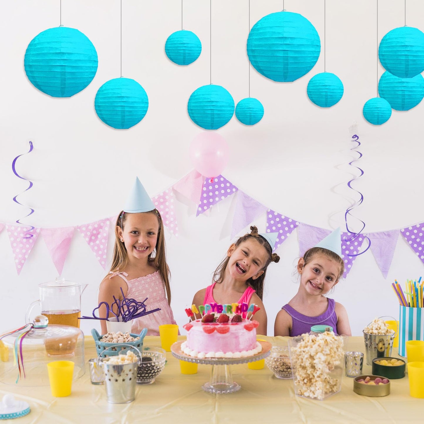 20Pcs Blue Paper Lanterns for Parties, 6” 8” 10” 12” Chinese Asian Hanging Round Paper Lanterns for Birthday Wedding Halloween Christmas Home Decor Party Decor