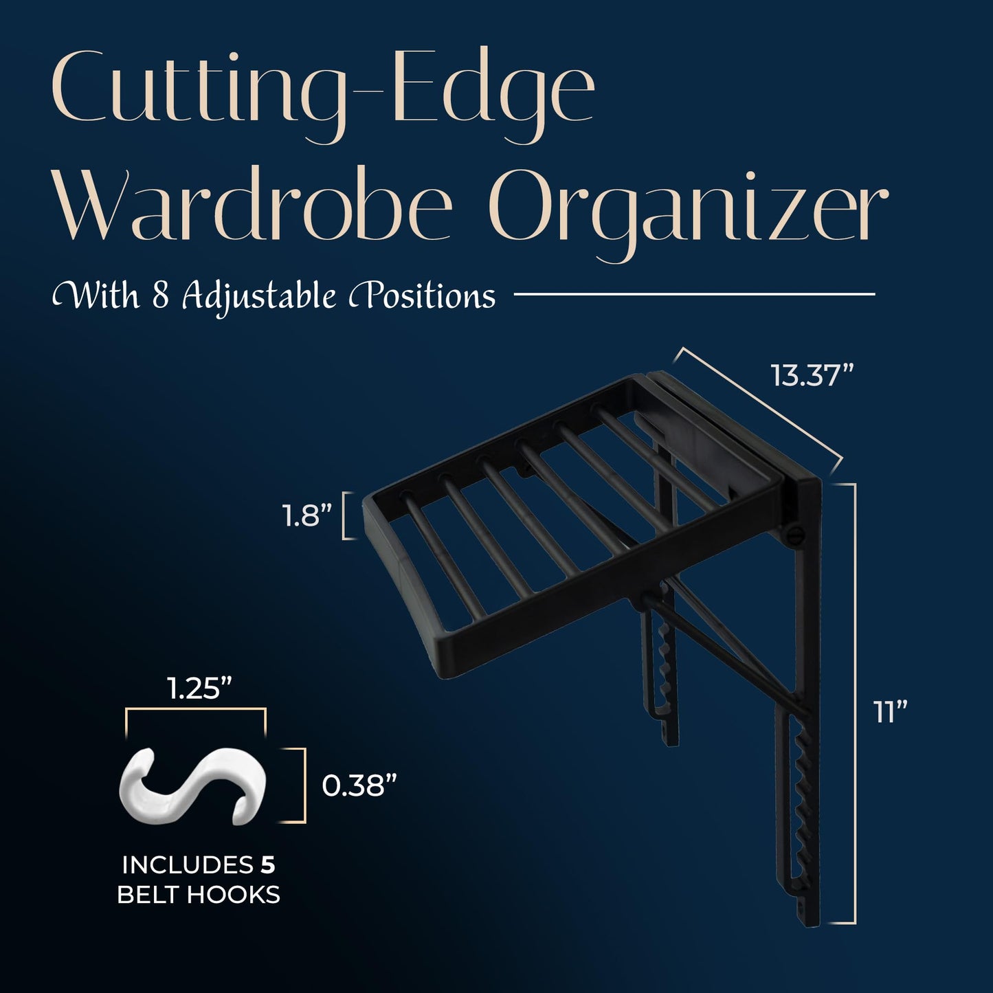 TieMaster Tie Rack and Scarf Organizer, Battery-Free Design, Holds 60 Ties and Scarves with 5 Belt Hooks, Easy Installation, Wall Mounted Tie Organizer, Luxury Gift for Men & Women