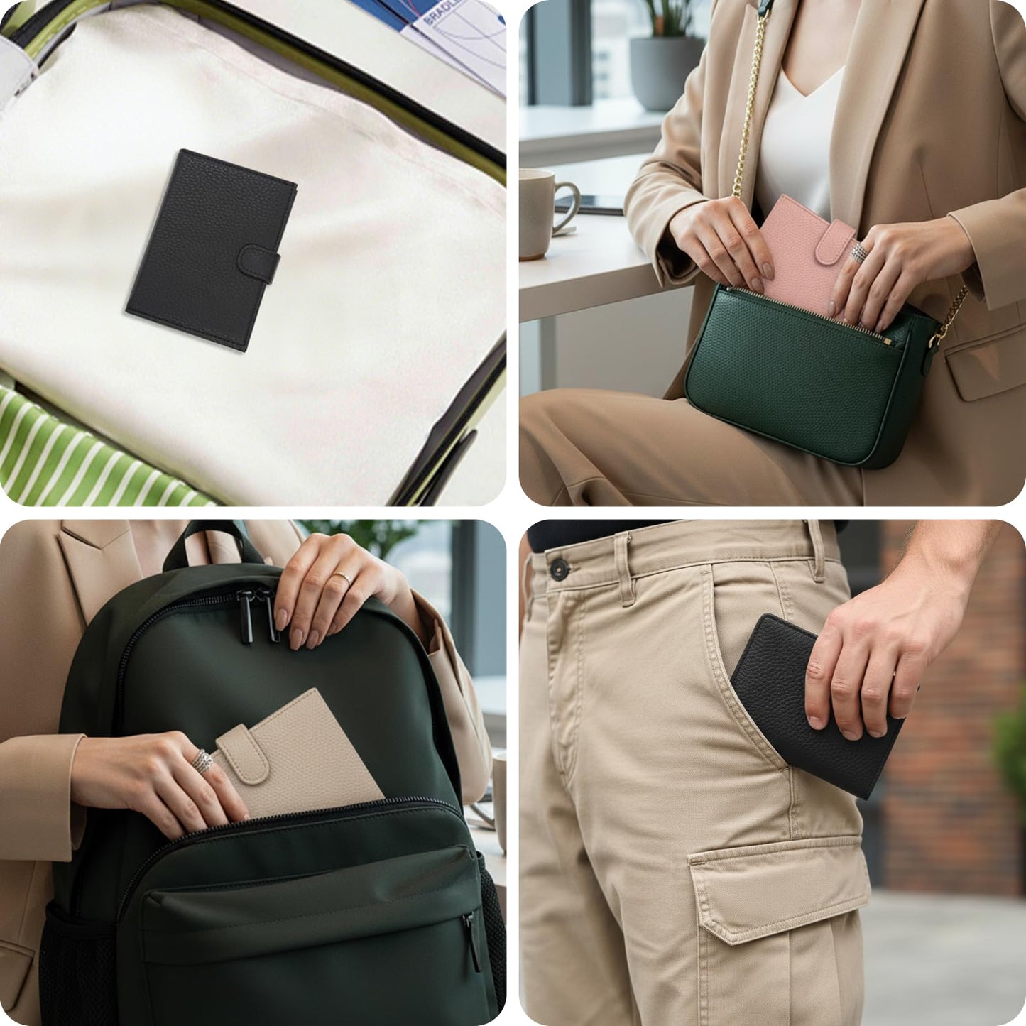 Long Keeper RFID Passport Holder Women Men PU Leather Travel Slim Wallet with Card Holders SIM Slots Zippered Coins Pocket (White)