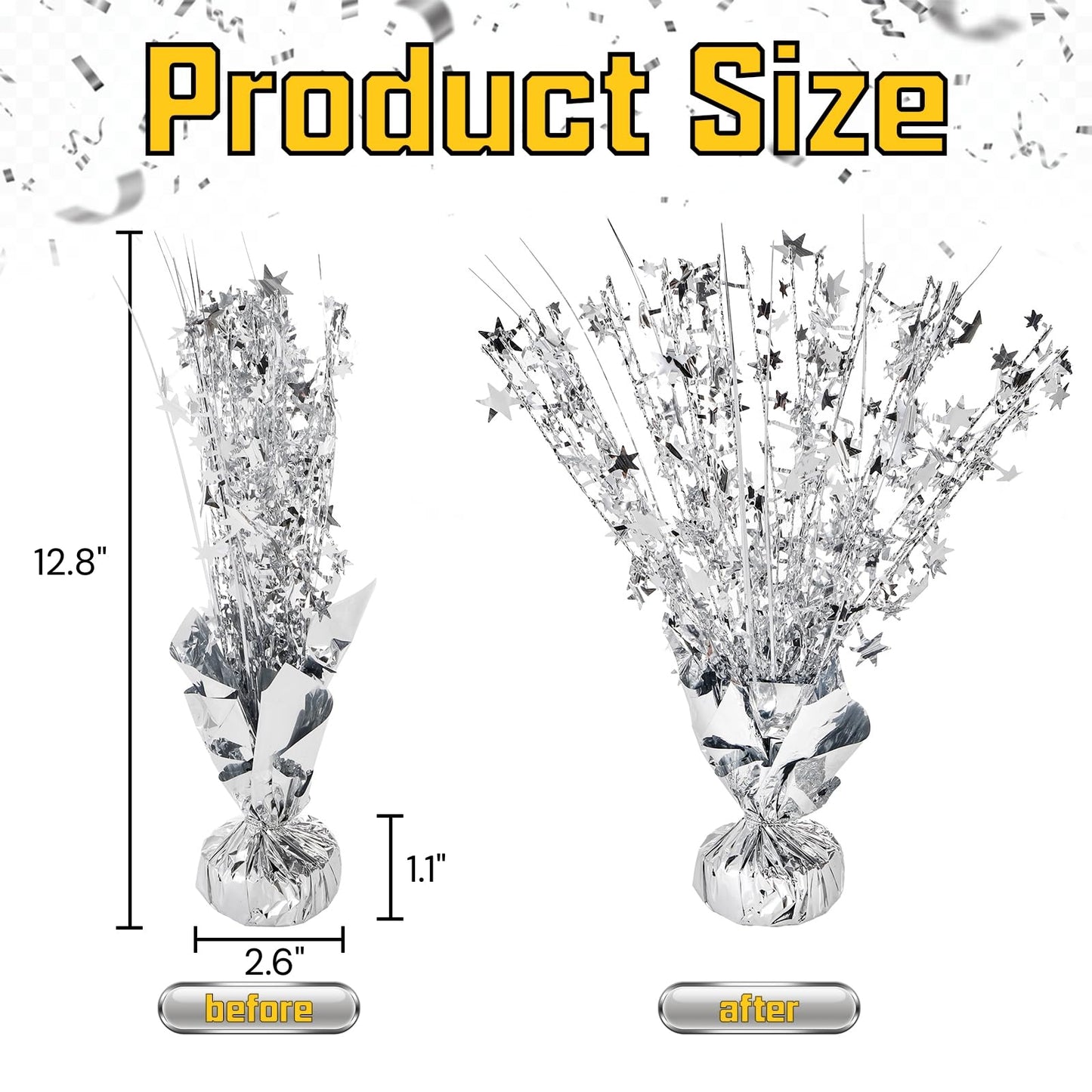 ZOOFOX 12 Pack Metallic Foil Spray Centerpiece, Glitter Silver Star Table Decoration, Burst Table Centerpieces for Birthday Wedding Anniversary Christmas Party Supplies Decor, Freestanding