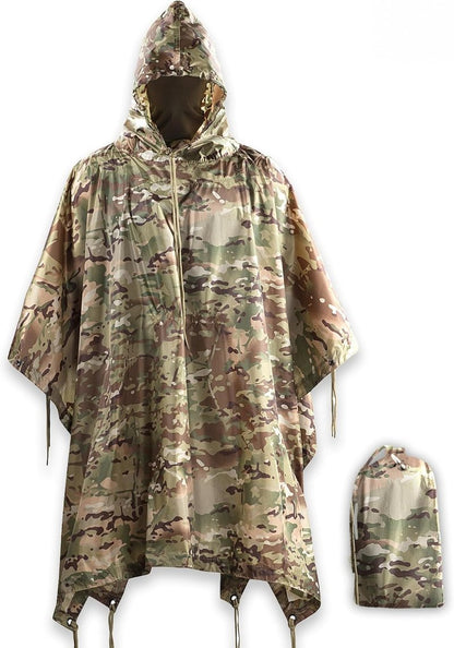 Tactical Rain Poncho - Waterproof Ripstop Military Shelter | Ideal for Camping, Hiking & Outdoor Activities