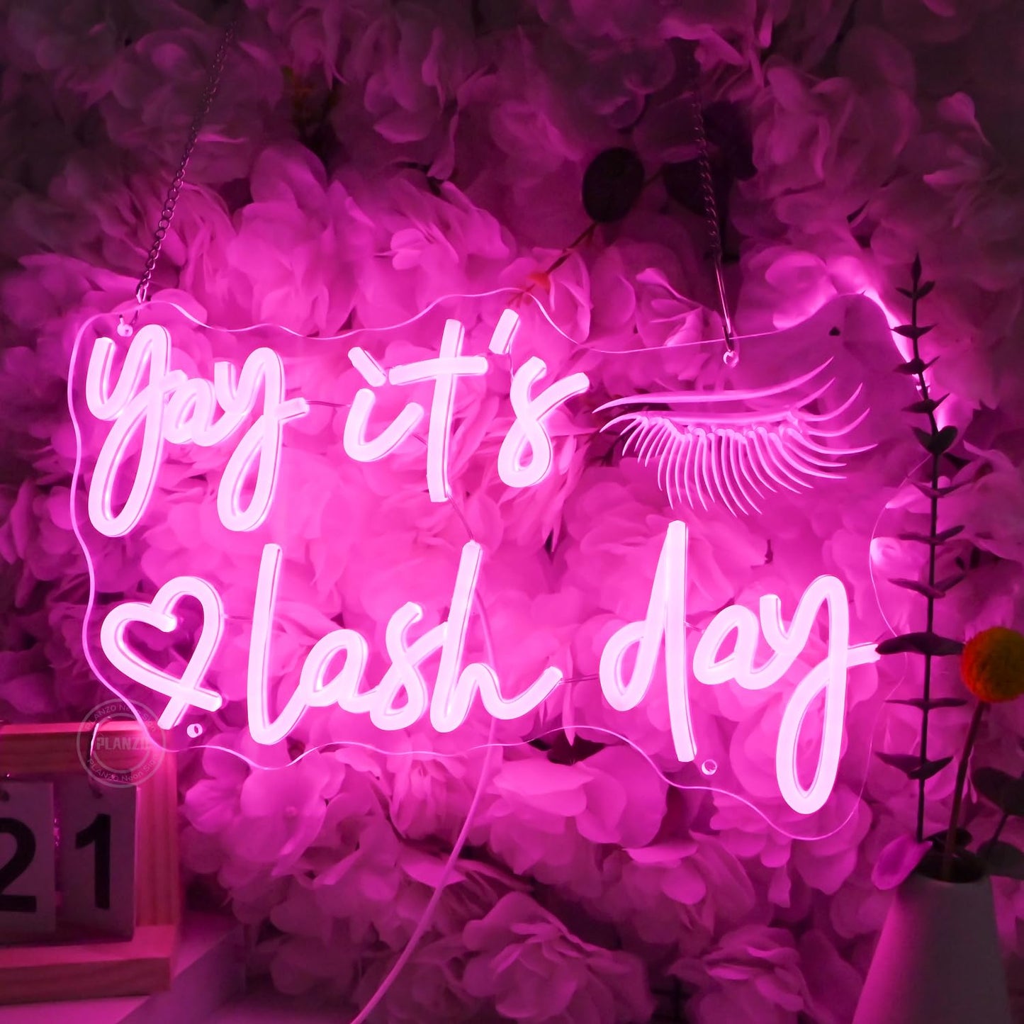 Planzo Yay It’s Lash Day Neon Sign Light for Lash Room Nail Studio Beauty Salon Pink LED Wall Sign Girl Makeup Bedroom Neon Light Wall Decor Lady Birthday Christmas Lash Tech Gift 5V USB 15.75"