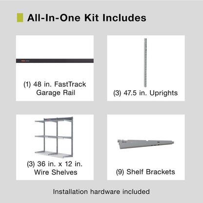 Rubbermaid Fasttrack Rail Storage 36"x12" 3-Shelf Kit, 350 lbs. Per Shelf, for Home/Garage/Shed/Workshop Organization