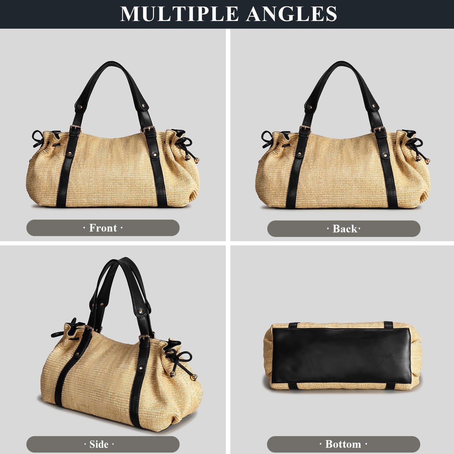 OWGSEE Straw Tote Bags for Women, Y2K Large Soft Summer Straw Purses and Handbags Shoulder Woven Raffia Beach Boho Bag(Khaki)