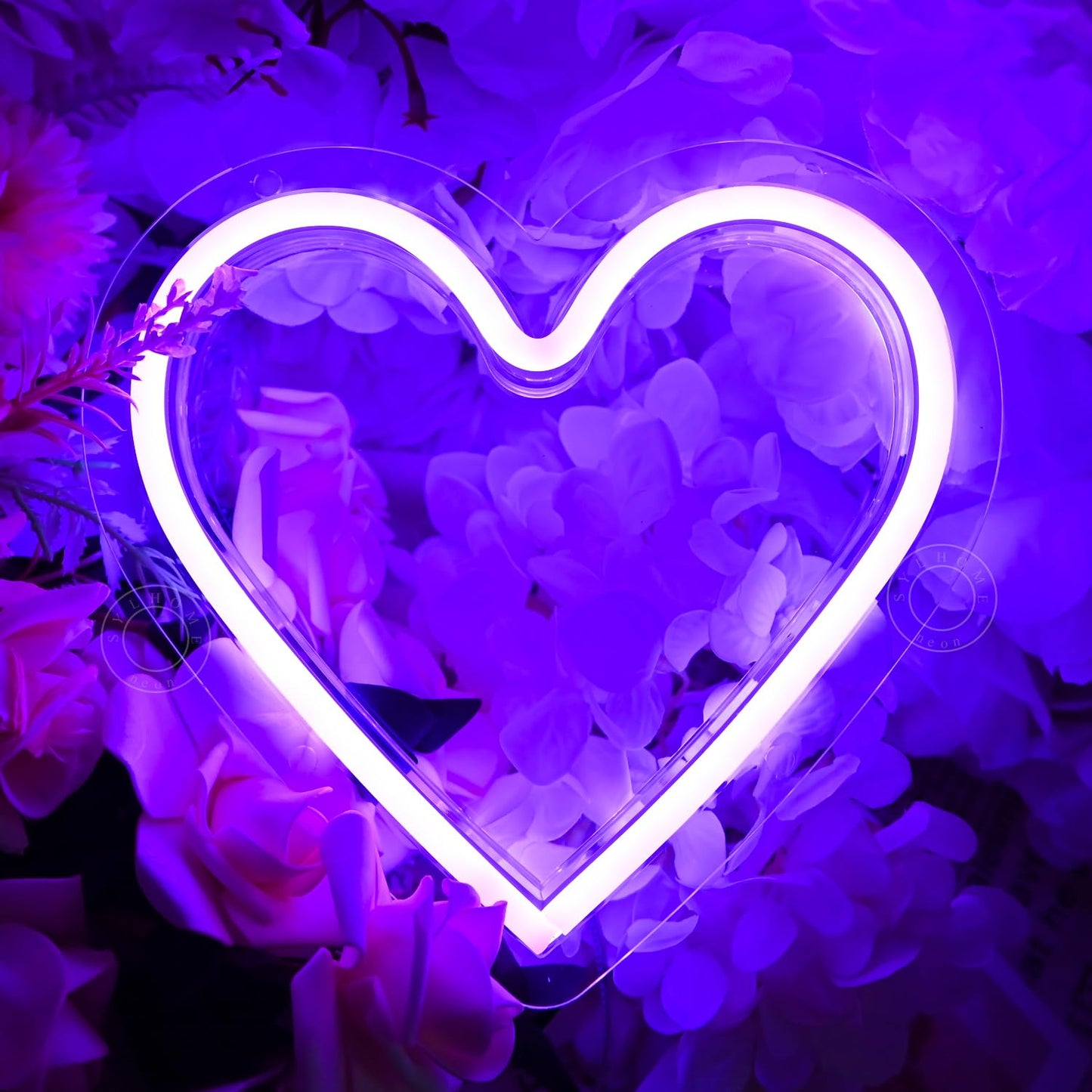 SYLHOME Purple Heart Led Neon Light Sign Battery Operated or USB Powered Bedroom Wedding Wall Sign Decor Valentines Day Birthday Christmas Gifts USB 7.87" X 7.28"